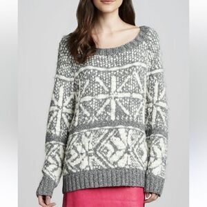 Alice + Olivia Boat Neck Lucille Snowflake Sweater-Silver/Cream - Size M